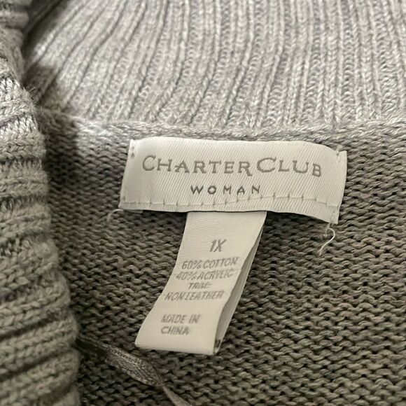 Charter club grey long sleeved faux leather buckle cardigan size 1x - Picture 7 of 10